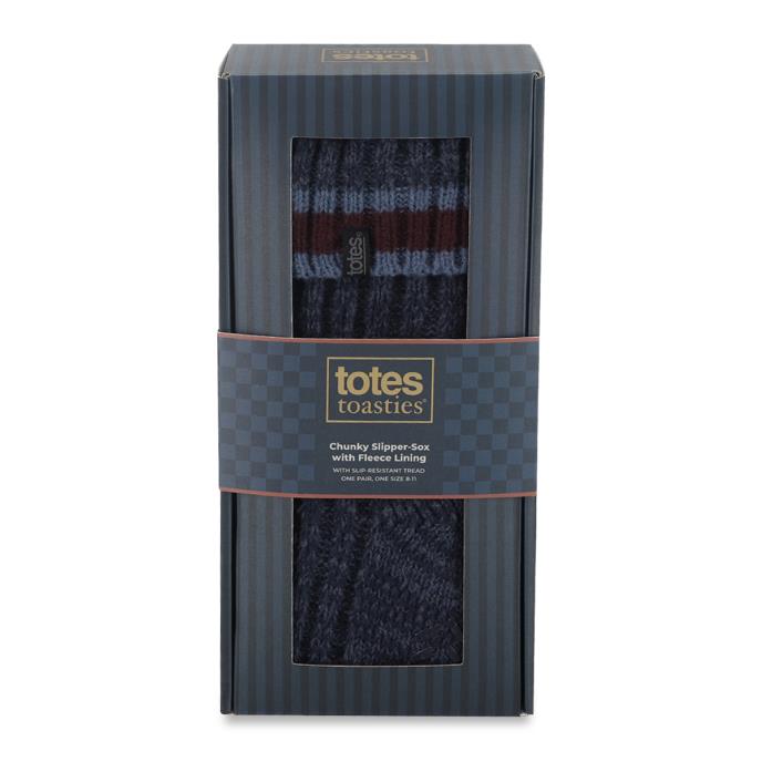 totes toasties® Mens Fleece Lined Chunky Rib Slipper Sock Blue Extra Image 5